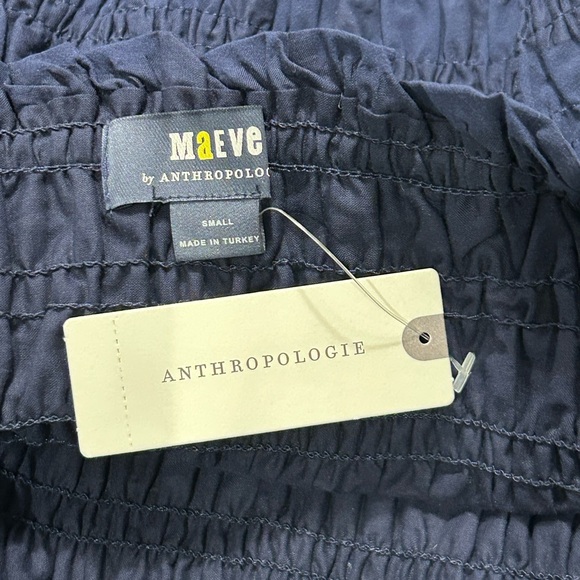 Anthropology Maeve Navy Puff Sleeve Smocked Top - Picture 6 of 8